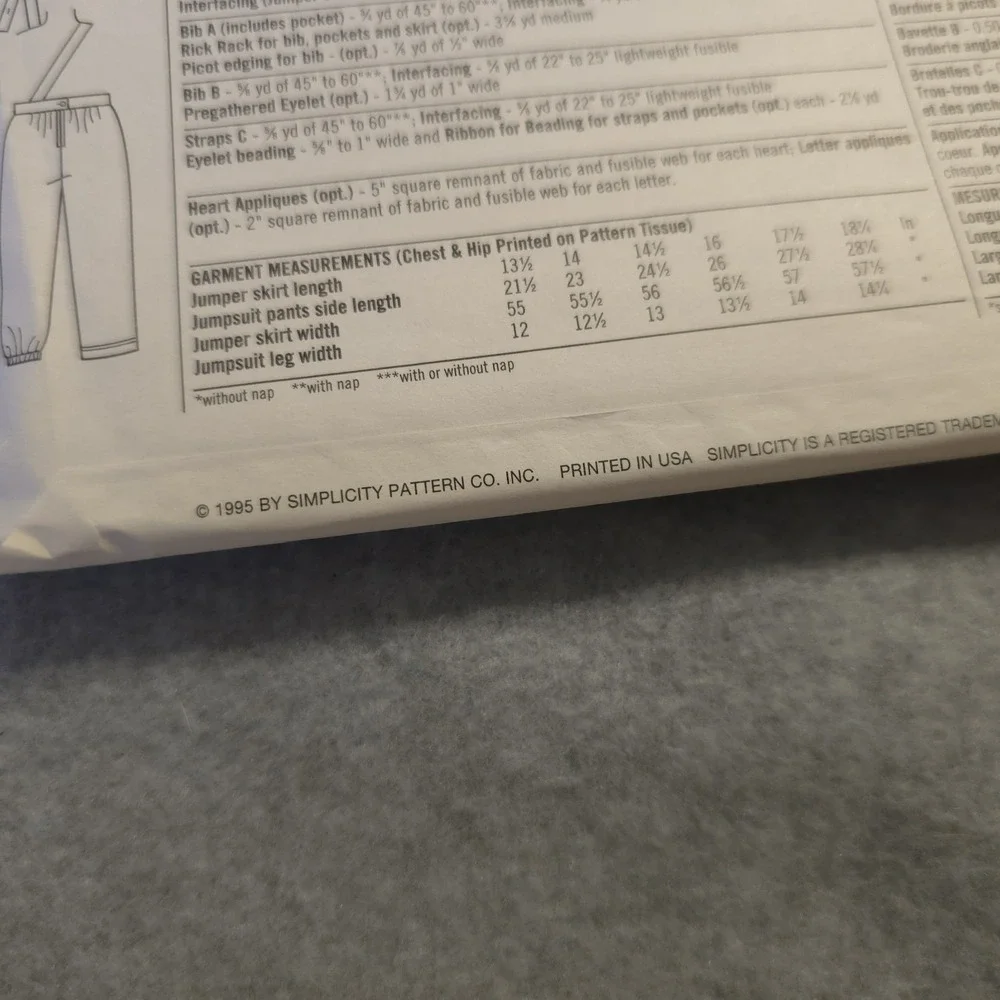 Simplicity 9722 Girls Jumper Overalls Pattern 5-6-6X Vintage 90s DIY Clothes